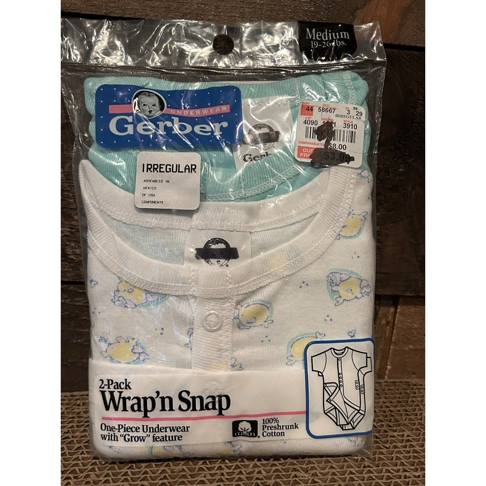 1990s 2 pack GERBER Onesies Newborn 19-26 lbs 100% Preshrunk‎ Cotton SEALED